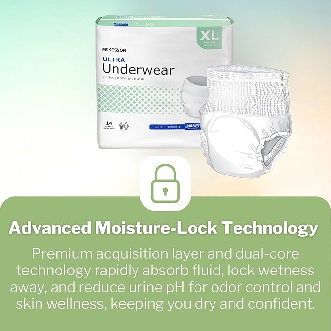 McKesson Ultra Adult Incontinence Underwear, [56 Count], Heavy Absorbency, XL, 58-68 in. Unisex Bladder Leak Protection, Pull-On Style with Tear-Away Sides, Postpartum and Incontinence Support