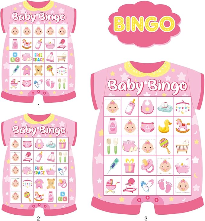 Baby Shower Bingo Cards - 24 Guests Pink Newborn Baby Bingo for Shower Party Supplies