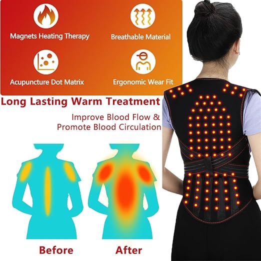 Seniors Self Heating Back Brace Physical Therapy 108pcs Magnets Full Back Lumbar Support Belt Pain Relief For Middle Elderly Men Women Posture Corrector (Color : Black, Size : M/Medium)