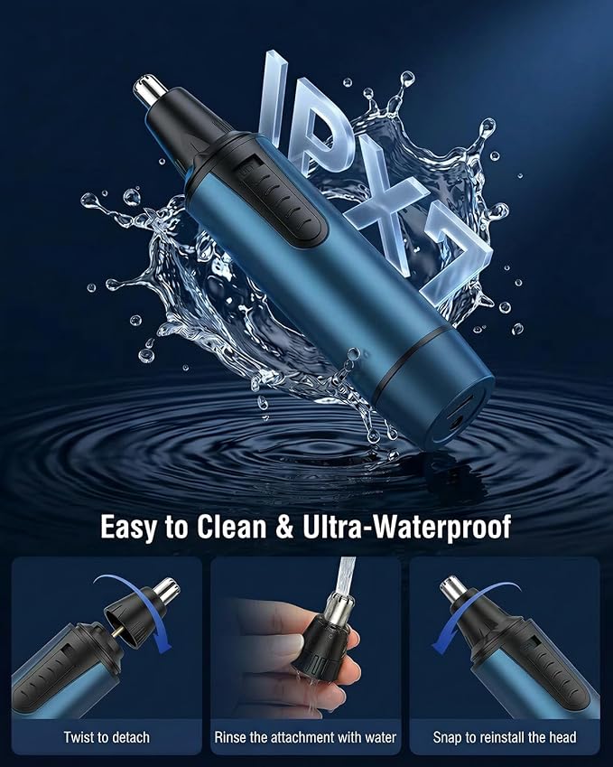 AREYZIN Nose Hair Trimmer for Men,Rechargeable 3-in-1 Professional Painless Eyebrow & Facial Hair Trimmer for Men Women, IPX7 Waterproof,Powerful Motor and Dual-Edge Blades,Blue