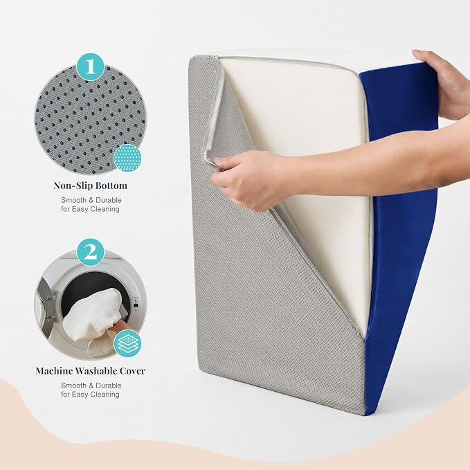Yojoker Leg Elevation Pillow Blood Circulation, Memory Foam Wedge Pillow for Legs Swelling, Leg Elevation Pillows for After Surgery，Knee Wedge Pillow for Sleeping Back Hip Ankles Relief Navy