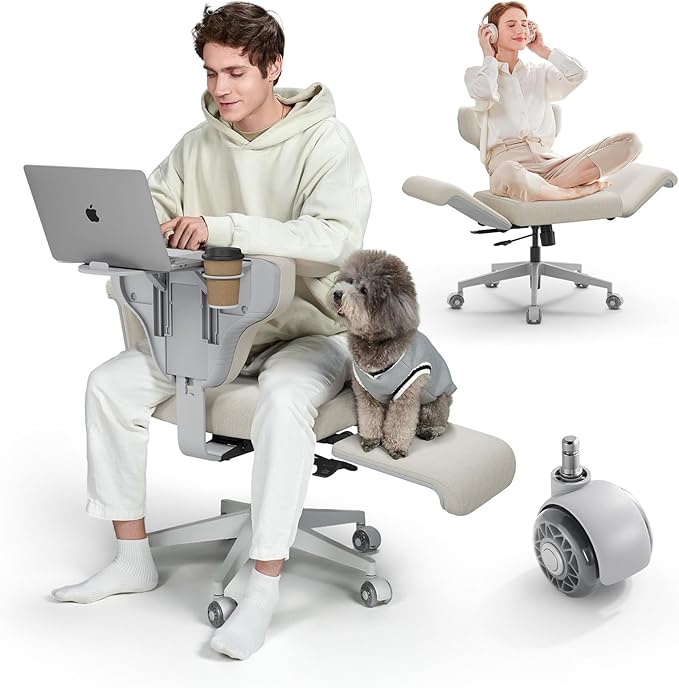 Newtral Freedom-X Criss Cross Chair with Wheels & Amrests- Cross Legged Office Chair with Laptop Tray, Multi-Position Recliner Chair, Adjustable Ergonomic Chair, Relax, Work from Home