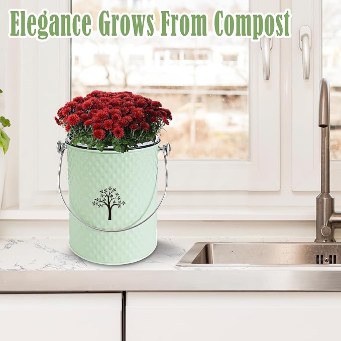 Countertop Compost Bin, Odor-Free Food Waste Container with 50 Bags | 1 Gallon Container,2 Carbon Filters,Compost Bucket, coffee grounds