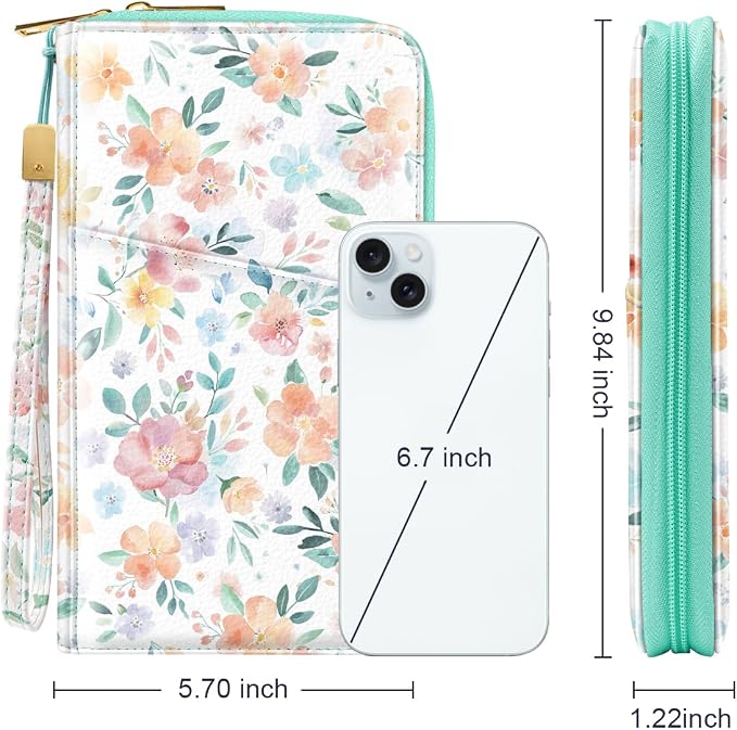 Family Passport Holder Wallet RFID Blocking Document Organizer | PU Leather Mulit-purpose Travel Wallet Credit Cards Case for Women Men,Watercoler Floral