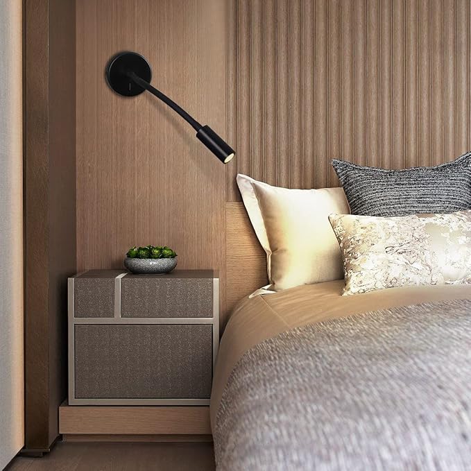 Wall Mounted Reading Lamp LED 3W Warm White 3000K Hardwired for Reading Matt Black(Black Hard-Wired 2PCS)