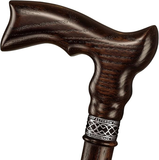 Asterom Extra Tall Handmade Walking Cane for Men - Ergonomic Carved Wood Cane Stylish Walking Stick - 39 Inch (Classic Walnut)