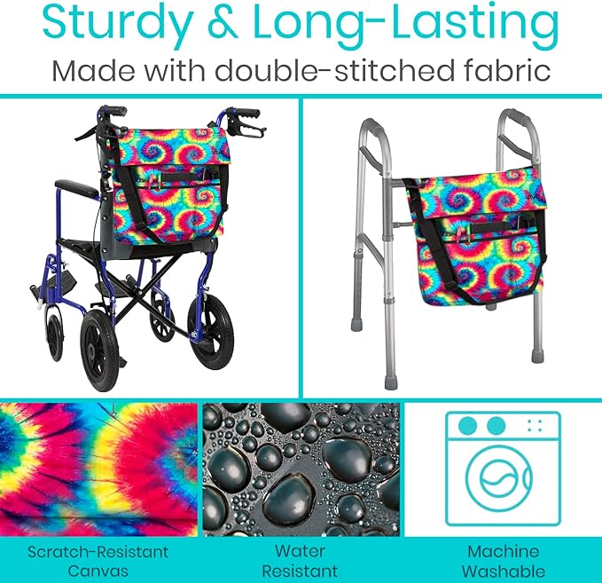 Vive XL Wheelchair Accessories Bag - Waterproof, Scratch-Resistant, Double-Stitched, Machine Washable for Adults, Seniors, 15 Colors - Storage Walker Backpack to Hang on Back