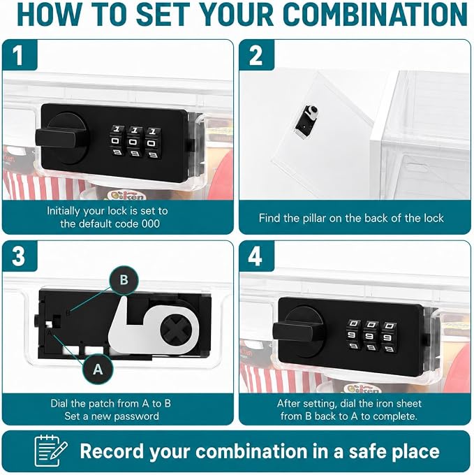 2 Pack Large Medication Lock Box with Code, Clear Lockable Storage Box for Refrigerator, Cabinet & Dorm, Stackable Medicine Box for Prescriptions, Snacks, Phone, 11.9" x 9.3" x 7.6", White