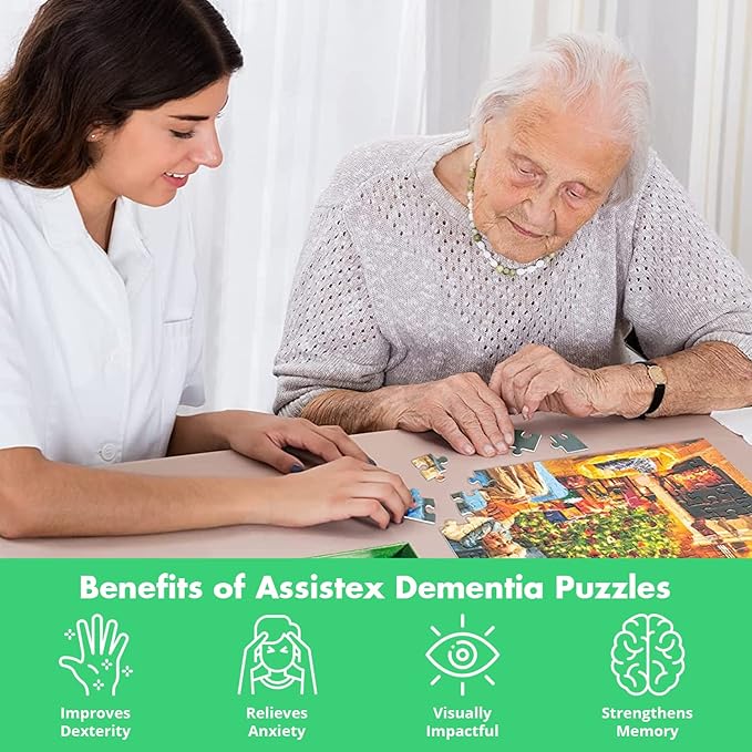 Assistex Large Piece Jigsaw Puzzle for Seniors with Dementia with Conversation Prompts, Large Piece Memory Game for Adults, Elderly, and Dementia Patients – Christmas Puzzle, 100 pcs