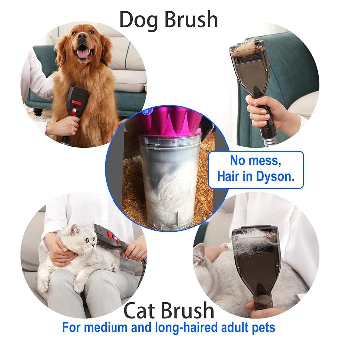 Dog Hair Vacuum Attachment for Dyson Cordless Upright Vac, Groom Tool Pet Shedding Brush for V6 V7 V8 V10 V11 V15 DC41 DC65 UP13-UP30 Animal, Grooming Kit with Long Extension Hose Adapter
