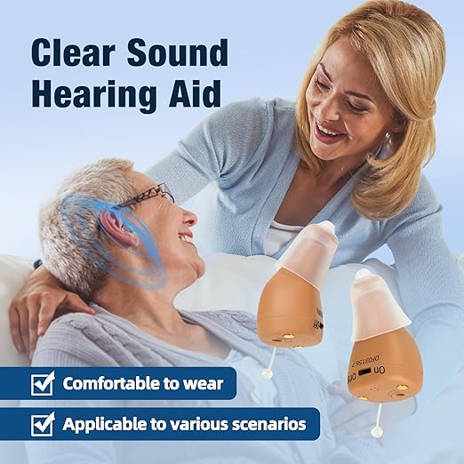 Hearing Aids, Rechargeable Hearing Aids for Seniors Adults with Noise Cancellation,A Pair Completely-in-Canal (CIC) Invisible OTC Hearing Amplifier, Beige