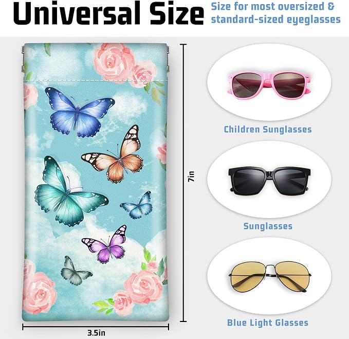 Soft Sunglasses Eyeglass Glasses Case,7x3.5inch Portable PU Leather Squeeze Top Holder Bag Pouch for Women Men