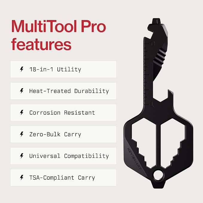 KeySmart Multitool Pro - 18-in-1 Multifunction Key Shaped Tool Pocket Multi-Tool Key Chain Bottle Opener Keychain, Key Multitool Keychain for Men Gift, EDC Gear Keychain, Black, 3 Pack