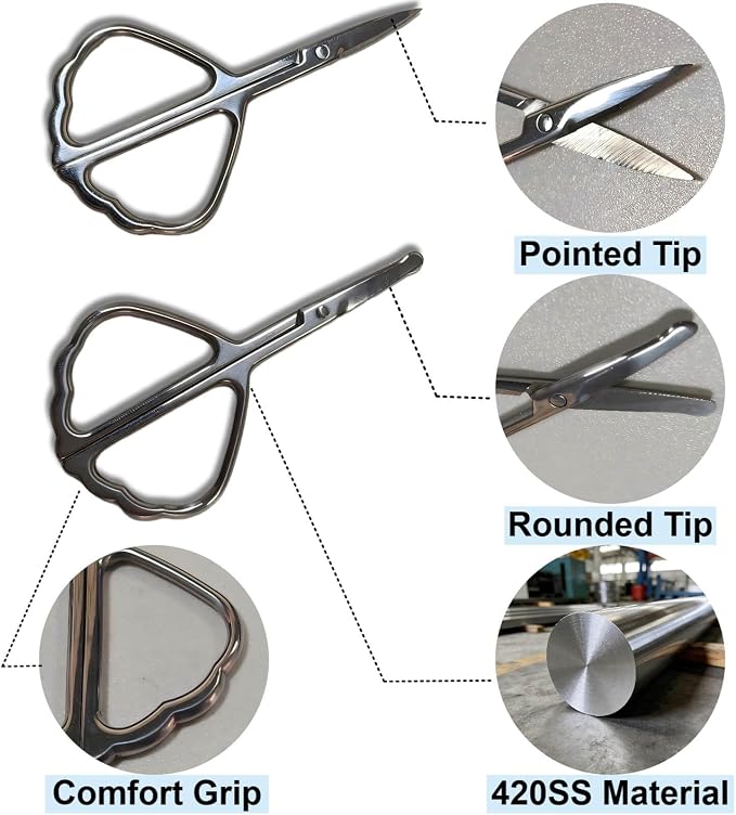 2PCS Stainless Steel Safety Nose Hair Trimmers for Men & Women | Grooming Scissors Set, Rounded & Pointed Tip, Nose Ear Eyebrow Beard Trimming, Baby Nail & Travel Portable