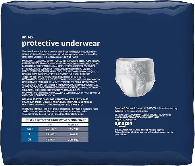 Amazon Basics Unisex Protective Underwear, Overnight Absorbency, Extra Large, 12 Count