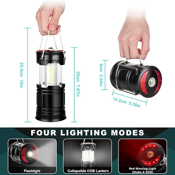 2 Pack Camping Lanterns Camping Accessories USB Rechargeable and Battery Powered 2-in-1 LED Lanterns, Hurricane Lights with Flashlight and Magnet Base for Camping, Hiking, Emergency, Outage