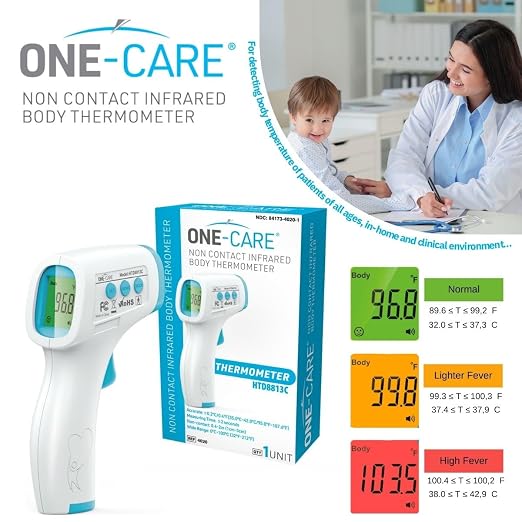 ONE-CARE Infrared Thermometer HTD8818A, Non-Contact, Forehead & Room | Homedics Thermometer, High Accuracy, Fast Reading, Body & Room Temp, Newborn Baby to Adult, Fever Alarm, Large Display