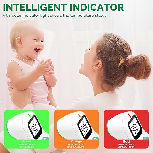 No Touch Forehead Digital Thermometer for Adults, Kids with Fever Alarm, 1s Instant Reading Large LCD Display, Multi-Mode Object Temperature (Batteries Included)