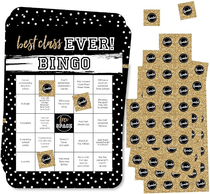 Big Dot of Happiness Reunited - Classmate Bingo Cards and Markers - School Class Reunion Party Bingo Game - Set of 18