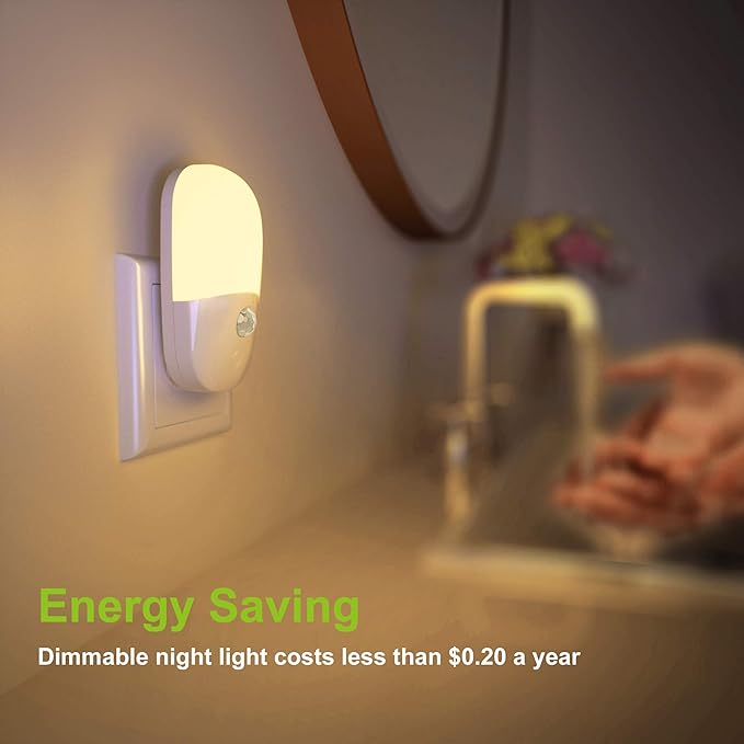 MAZ-TEK Plug in Motion Sensor Dimmable Night Light, Soft Warm White LED Nightlight with Dusk to Dawn Motion Sensor, Adjustable Brightness for Bedroom, Bathroom, Kitchen, Hallway, Stairs,2 Pack