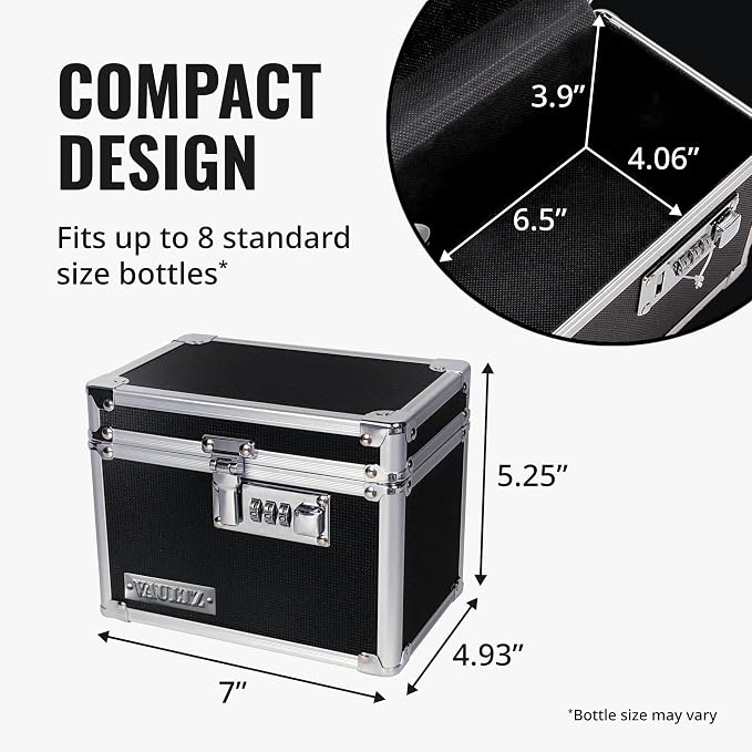 Vaultz Locking Security Box with Combination Lock - Secure Metal Lock Box Safe for Valuables, Cash & Personal Items, Small Lockbox with Code, Portable Storage Case, Black