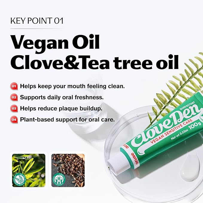 Vegan Fluoride Toothpaste for Sensitive Teeth – Potassium Nitrate & Hydroxyapatite Enamel Support, Anti-Plaque Gum Care, Sensitivity Relief Formula, SLS-Free, Clove Mint, 3.52oz / 100g