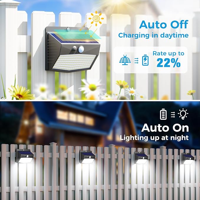Solar Outdoor Lights, 12 Packs Solar Motion Sensor Security Lights with 3 Lighting Modes Solar Wall Lights Waterproof Solar Powered Lights for Garden Fence Yard | Black Frame,White Light, Solar Powered, Security Lighting for Outside Wall Garden Fence Y...