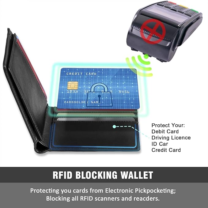 RUNBOX Wallet for Men -Slim Rfid Leather Mens Bifold Novelty Wallets 2 ID Window With Gift Box Men's Accessories | Minimalist Front Pocket Design, Holds 15 Cards, Large Capacity with Cash Pocket,Compact and Thin, Birthday Gifts for Men