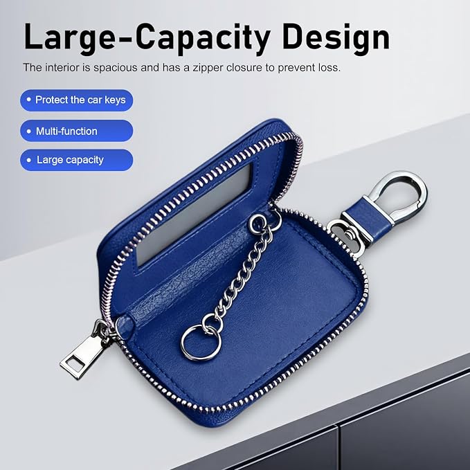 1PC Car Key Fob Case, Leather Car Key Holder for Purse, Automotive Smart Key fob Holder with Hook, for Remote Key Fob