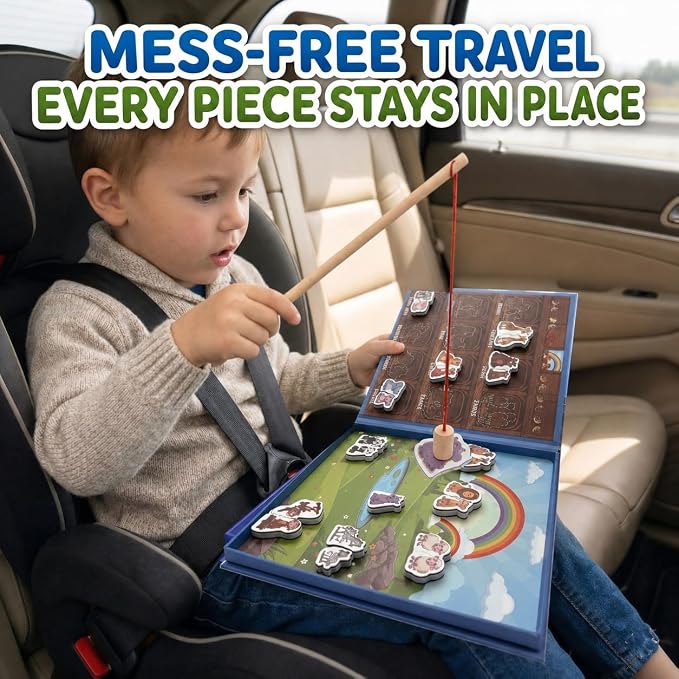 Travofun Magnetic Travel Games, Travel Toys for Toddlers 3-5, Noah's Ark | Magnetic fishing game plus matching, spelling, and story play; a quiet travel toy for toddlers 3-5 on car rides and planes.