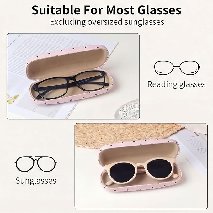 Glasses Case Hard Shell, Cute Sunglasses Case for Women Leather Protective Case for Eyeglass with Cleaning Cloth