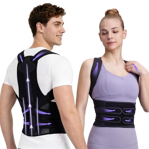 Posture Corrector for Women and Men, Full Back Support Brace, Adjustable Shoulder Straightener, Improving Posture, Relief Upper and Lower Back, Neck Pain, Full Black, Small