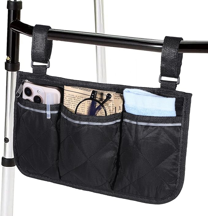 YBEATY Walker Bag Basket with Reflective Strips Walkers Rollator Organizer Carry Storage Pouch Wheel Chair Folding Basket Lightweight Large Capacity Organizer for Seniors Elderly Rollator Accessories