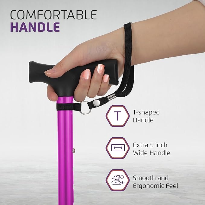 Allay Walking Cane for Men & Women - Foldable, Adjustable, Collapsible Walking Canes for Seniors Balance, Free Standing, Pivot Tip, Heavy Duty, with Travel Bag | Walking Sticks for Seniors & Adults