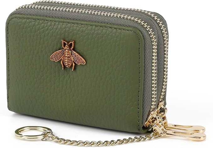 imeetu RFID Credit Card Holder, Small Card Wallet Women, Leather Card Case | Genuine Leather Women's Card & id Cases, Change Coin Purse with Zipper Keychain id Window, 20 Colors & 3 Styles, Daily, Gifts