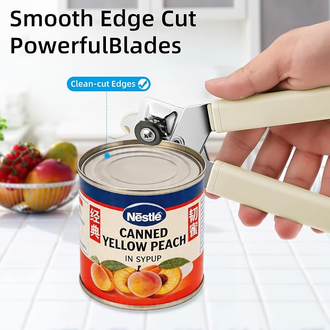 Can Opener Manual, Reinforced Blade, Effortless Knob, Non-Stick (Banana) | Reinforced blade, effortless knob, built-in bottle opener, non-stick hard rubber handle, smooth-edge safety cutter