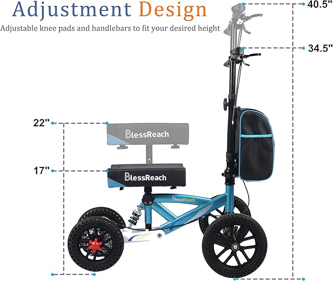 Knee Scooter, All Terrain Foldable Knee Scooter Walker, Disc Brake Knee Walker for Foot Injuries Compact Crutches Alternative