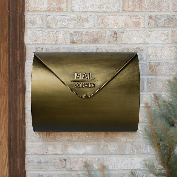 Outdoor Wall Mount Mailbox, 13 x 3.24 x 10.3 inch Antique Brass Waterproof Mail Box, Heavy Duty Wall-Mounted Mailboxes for Home, Envelopes, Magazines & Small Packages