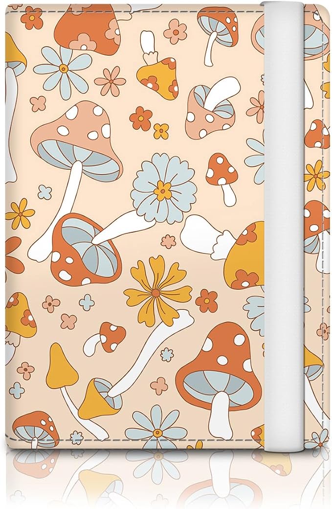 Passport Holder for Travel Essentials, RFID Premium Leather Passport Wallet Cover Case for Travel Must Haves Accessories, Passport Book Holders for Women Men Cute Boho Mushrooms