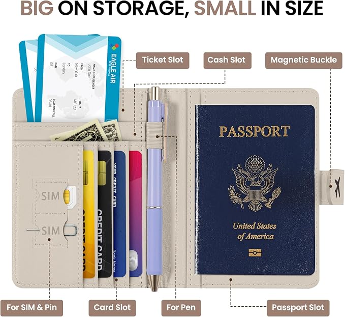 Passport Holder for Travel Essentials, RFID Blocking Leather Cover Wallet with Magnetic Closure, Aesthetic & Cute Passport Book Case for Women and Men - Owl
