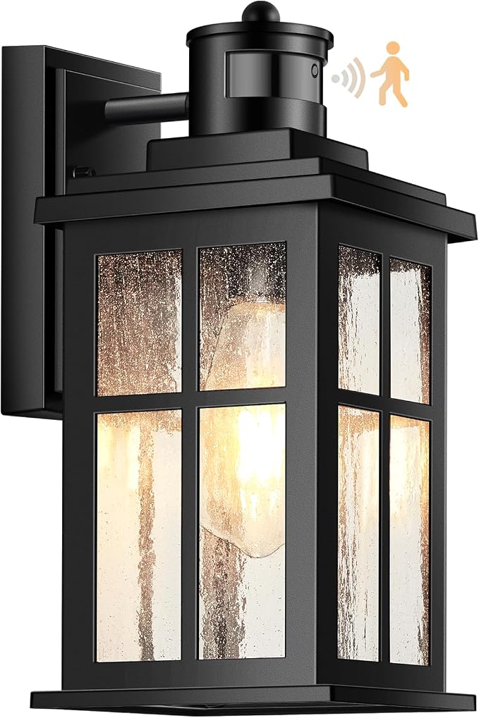 VIANIS Motion Sensor Outdoor Light Fixtures Wall Mount, Porch Light Outdoor | Black Anti-Rust Waterproof Exterior Lights for House, Modern Outdoor Wall Sconce Lantern for Garage, Front Door, Coach, E26