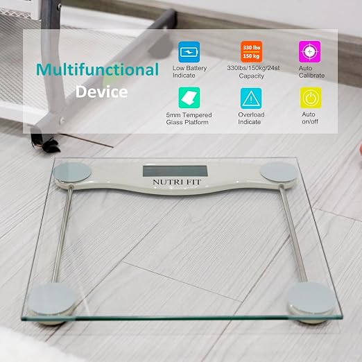 Bathroom Scale for Body Weight, NUTRI FIT Digital Weighing Scale Accurate Electric Weight Loss Watcher Scale, 330 lb Capacity, Step on Technology with AAA Batteries, Birthday Gifts