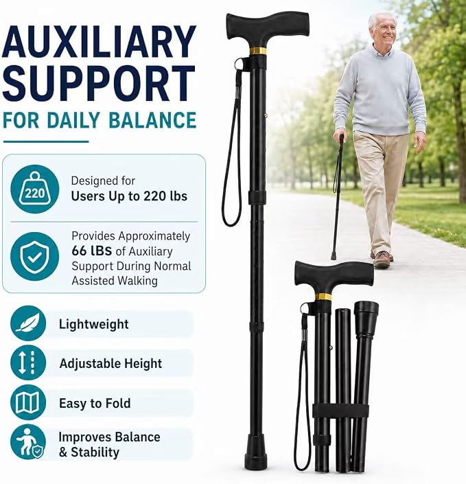 Folding Cane, Walking Poles with Adjustable Height, Canes for Men, Women and for The Elderly, Aids for People WithLlimited Mobility(Black)