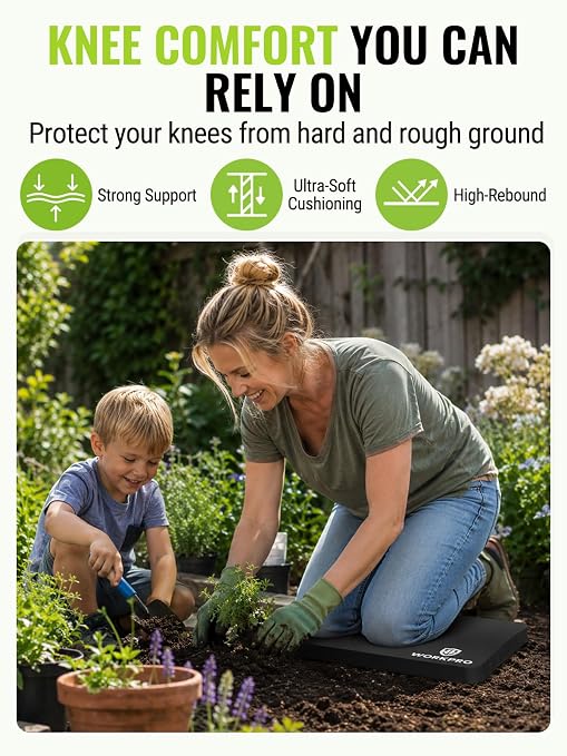 WORKPRO Extra Thick Kneeling Pad, 1 Pack, Black, 17.5 x 11 x 1.5 in | Soft NBR Foam Cushioning for Knee, Large Foam Kneeler Mat, For Gardening, Bathing Baby, Exercise, Workout Supplies