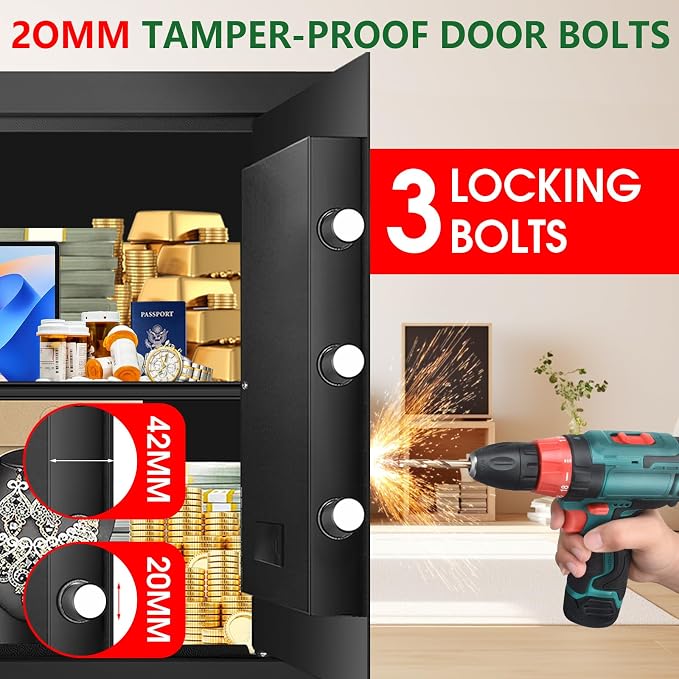 3.4 Cuft Large Home Safes Water and Fireproof with Digital Keypad & Key Lock, Security Safes for Home with DIY Removable Shelf, Anti-Pry Safe Box for Money Documents Jewelry, 19.69"H x13.78"W x 12.2"D