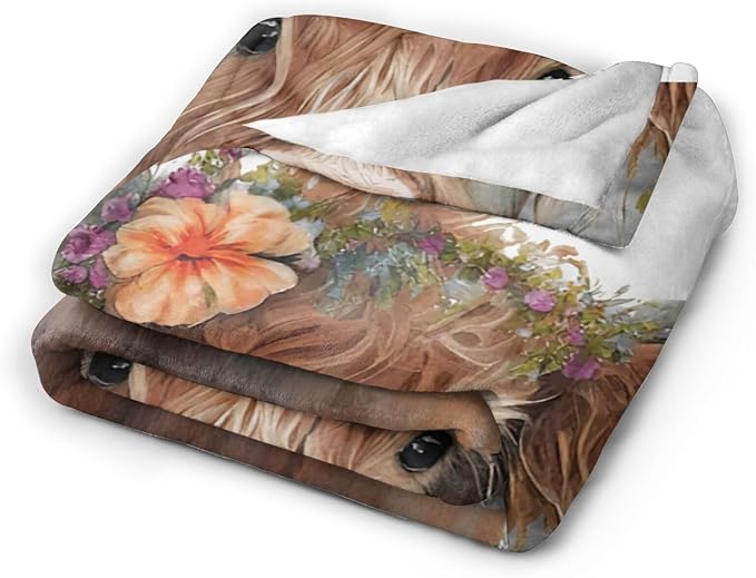 Highland Cow Blanket Soft Cozy Cattle Fleece Plush Throw Blanket Warm Lightweight Cute Farm Animal Stuff Decor Flannel Blanket Gifts for Girls Boys Lovers Adults Women Men Bed Travel 60"x80"