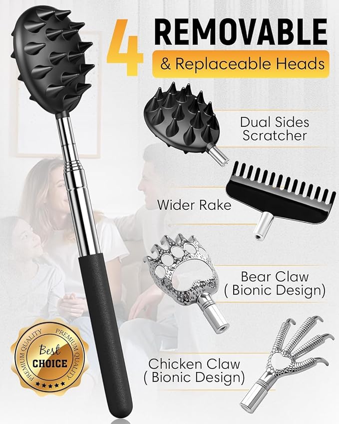 Saliwa Telescoping Back Scratcher with 4Pcs Detachable Heads, Back Scratcher for Men/Women,Gift for Men,Dad Gifts Birthday Gifts for Husband, Men, Women, Him, Her