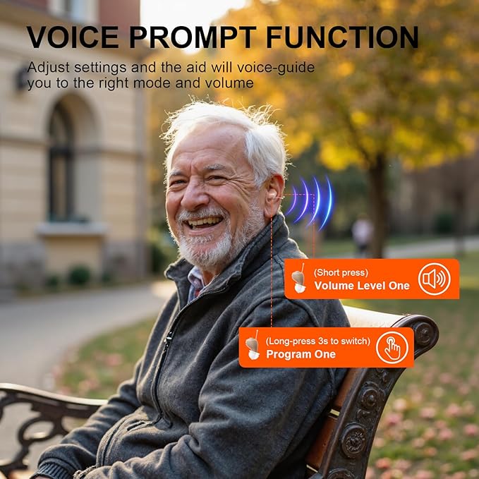 KMB Hearing Aids for Seniors with Noise Cancelling, Rechargeable Hearing Aids with 4-Modes Sound Processing 6 Volume Levels and 80H Charging Case for Women Men Hearing Loss