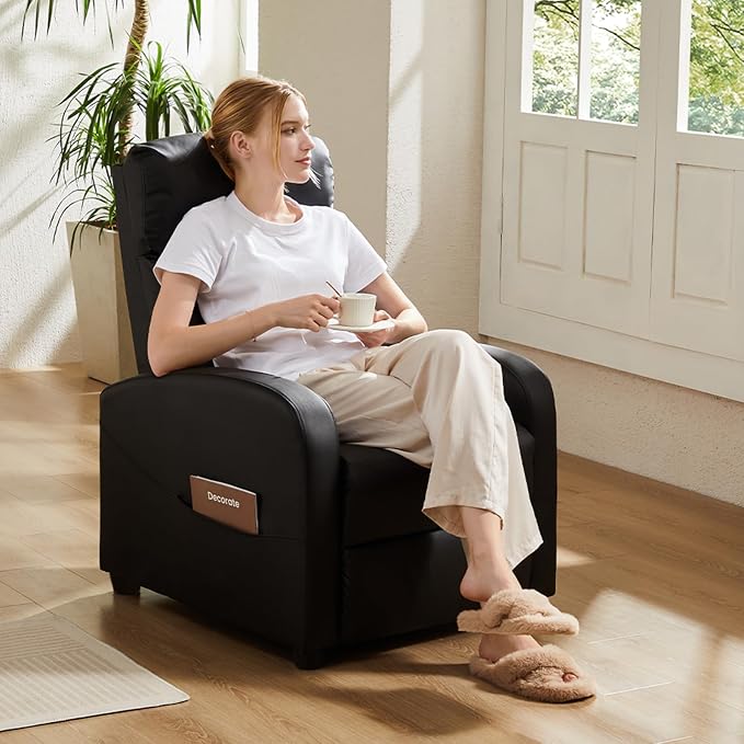 Sweetcrispy Massage Recliner Chair for Adults, Adjustable Home Theater Seating with Lumbar Support for Living Room, Modern Fabric Reclining for Small Space, Black