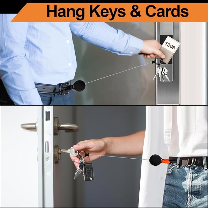 Retractable Keychain 4 Pieces Heavy Duty Carabiner Badge Holder Retractable Badge Reel ID Holder Extendable Key Ring Key Holder (Black + Green + Orange + Orange-Black)